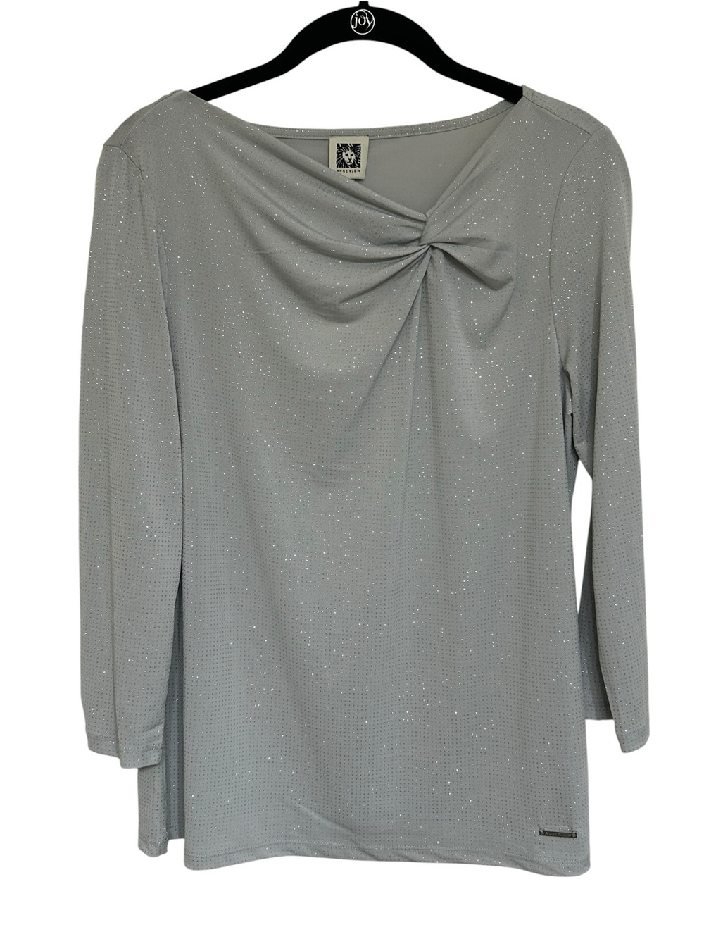 NWT Anne Klein 3/4 Sleeve Twist Neck Shimmer Shirt Top Medium